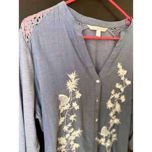 LC Lauren Conrad Soft Denim Embroidered Top
